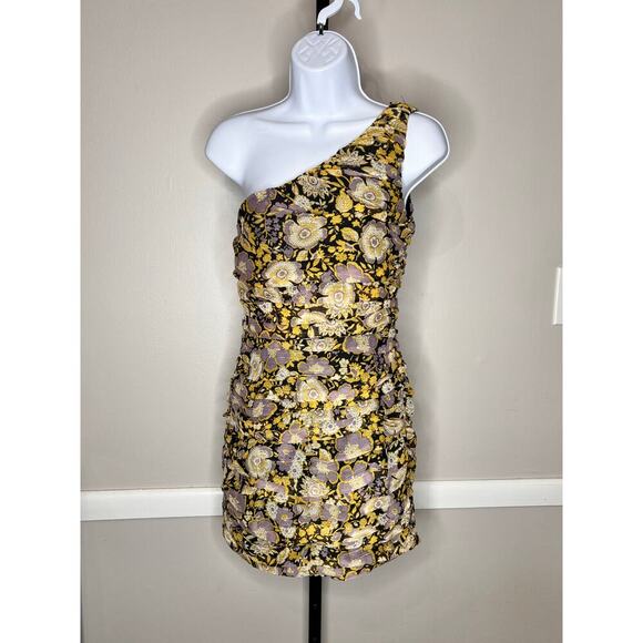 New Zara One-Shoulder Floral Ruched Mini Dress - Picture 3 of 10